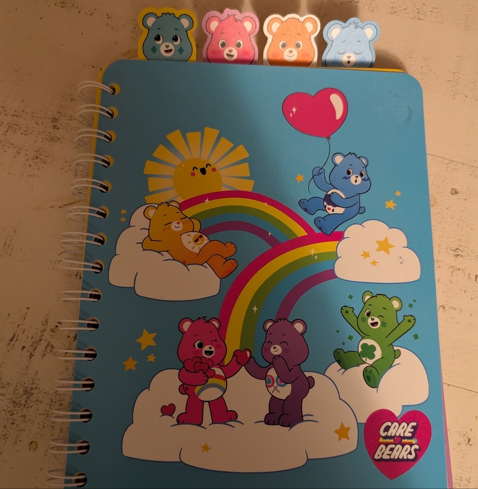 New Inkology Care Bears Journal Spiral 4 Tab Notebook 6 x 8.5” So Cute
